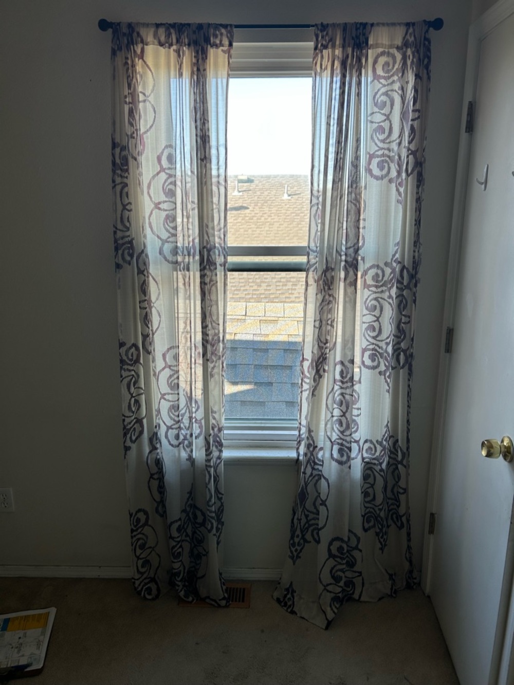 Sheer Decorative Curtain Panels in Ivory and Purple - Set of 2